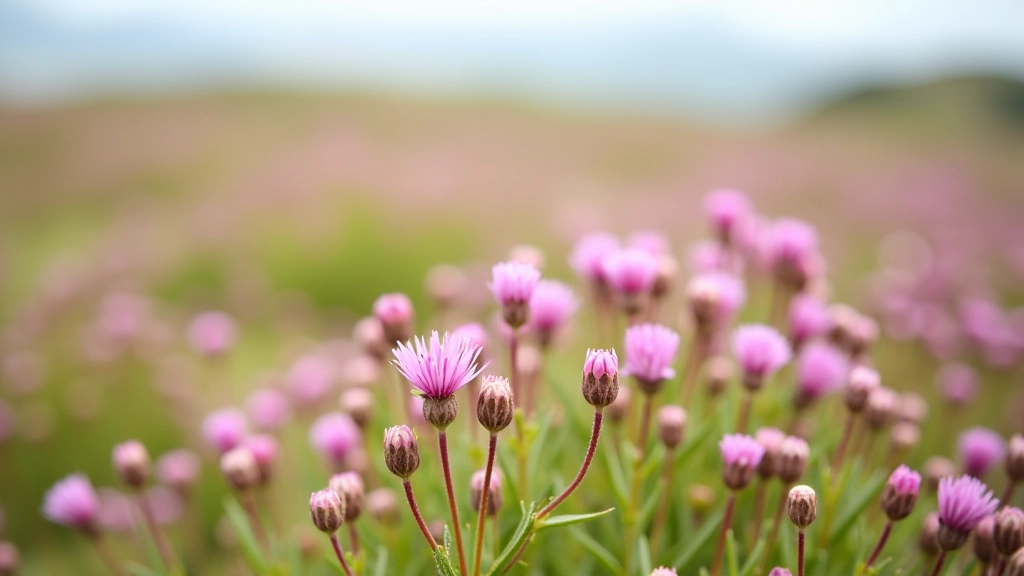 Close-up of moorland vegetation and wildflowers along the walking path