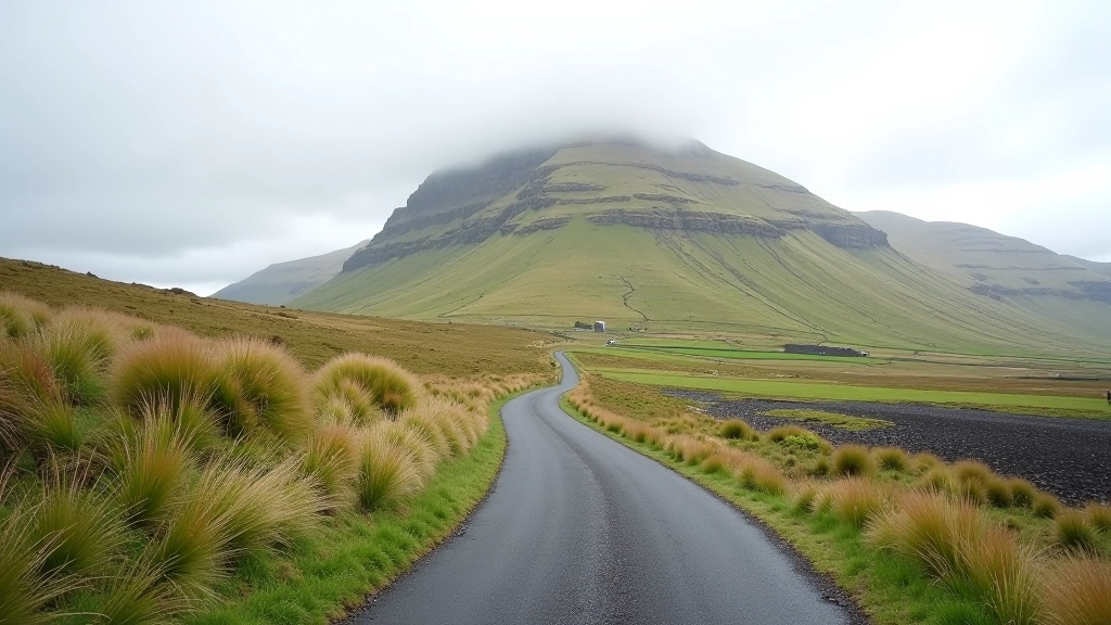 Croagh Patrick mountain with car park and walking path, County Mayo Ireland