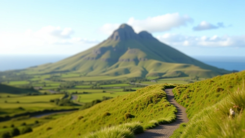 Mountain landscape with Croagh Patrick visible, car park area, accessible terrain, daytime outdoor scene